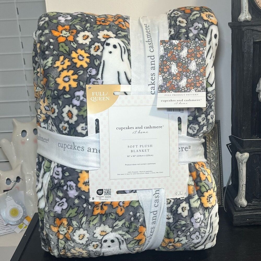 Cupcakes and Cashmere Halloween Fall Ghost Floral Soft Plush Blanket